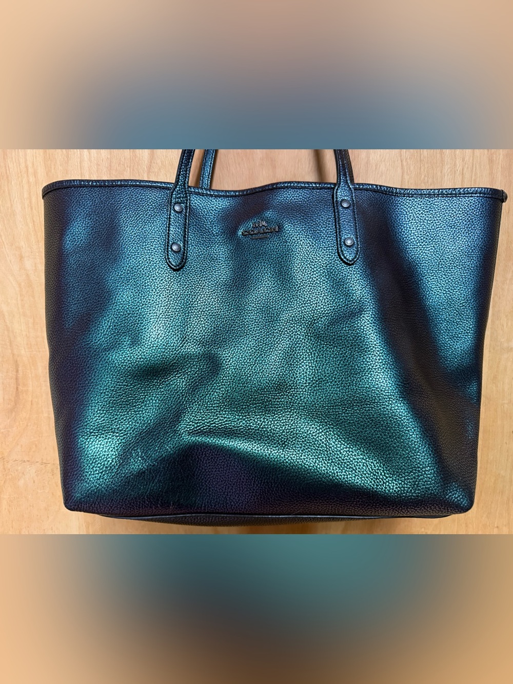 Coach Hologram Oil Slick City Tote F22550 Iridescent Mermaid Pebbled Leather